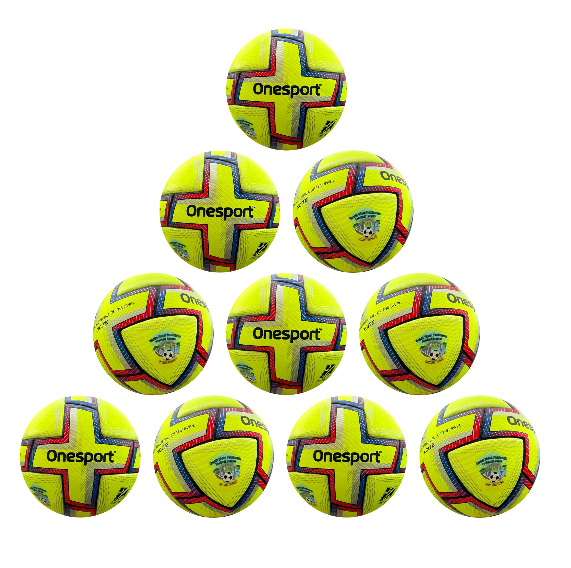 10 x Onesport SWPL Xcite Hybrid Football Size 5 Yellow